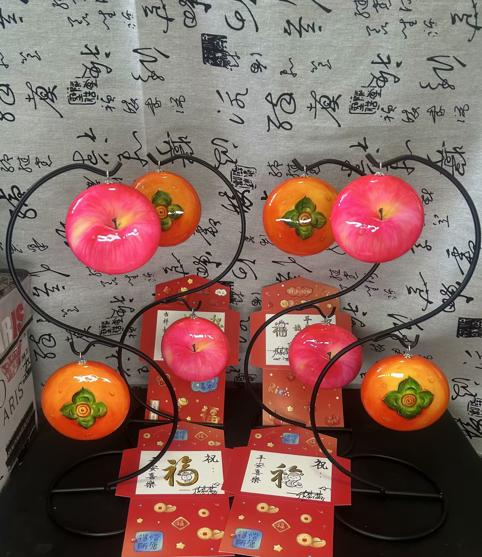 纯手绘石头画摆件《平平安安•事事如意》一组+提字（手绘本人印章）