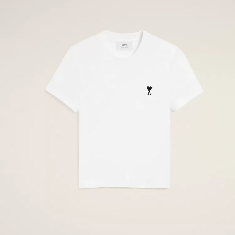 未使用 AMIPARIS 女士黑色刺绣ADC棉针织T恤 爱心正肩短袖上衣
