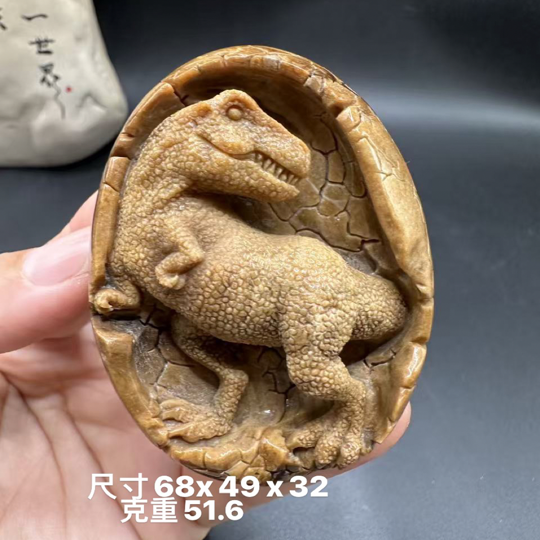 缅甸天然琥珀大师工根珀雕刻霸王龙吊坠挂件