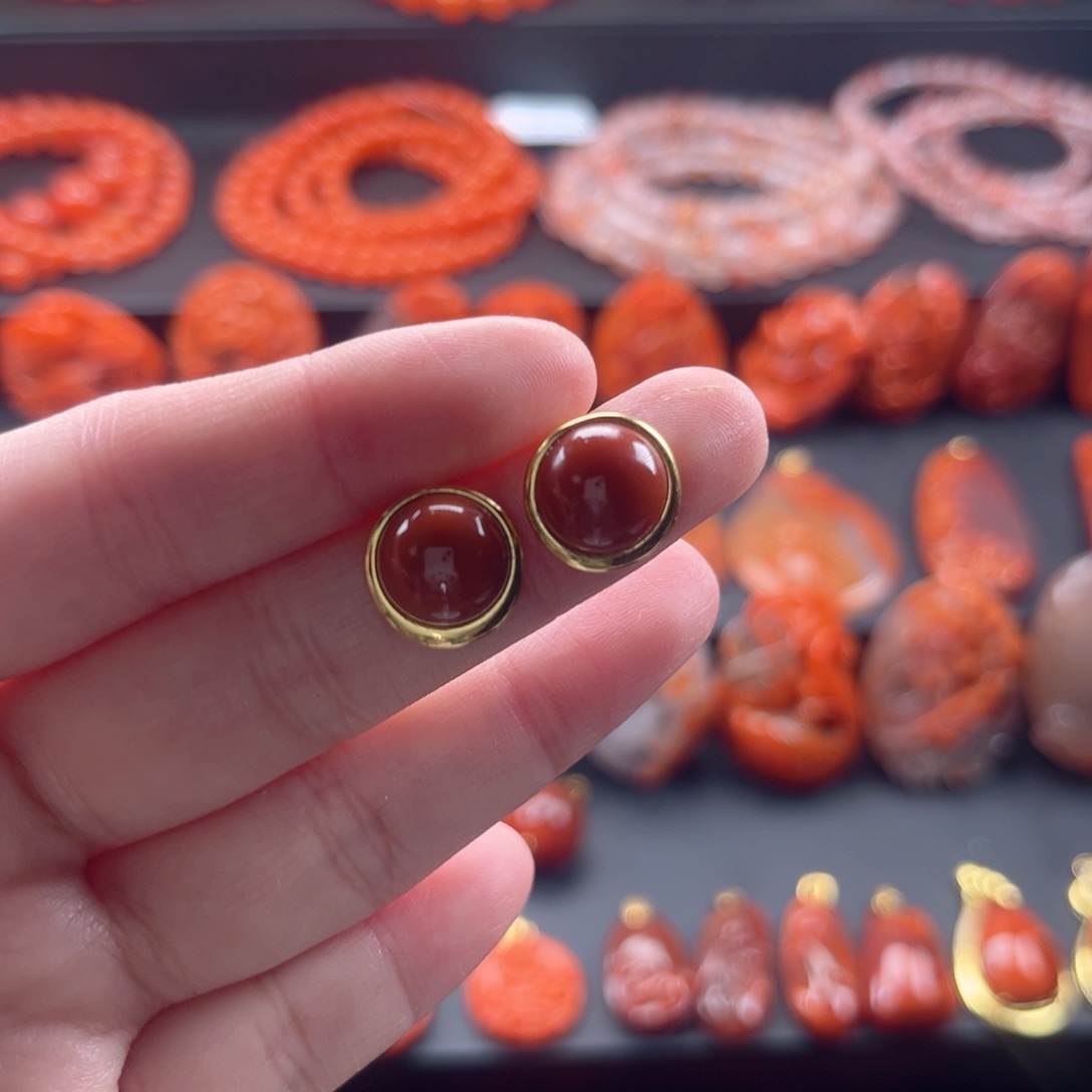 南红玛瑙耳环银S925镶嵌