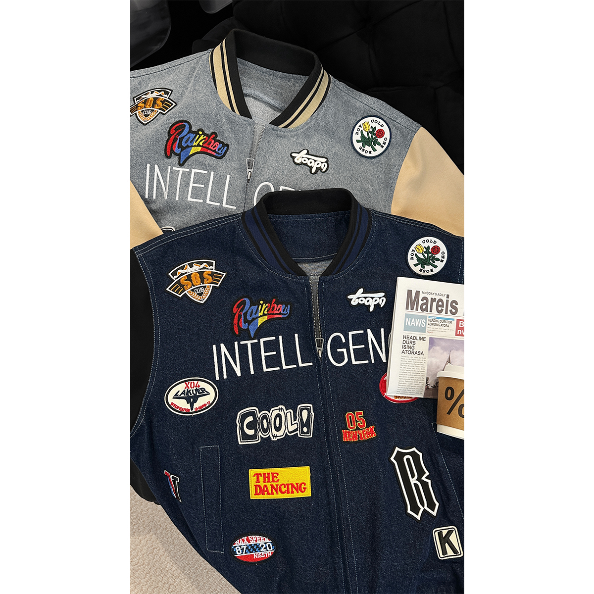 龙叨叨秋季新品美式复古撞色刺绣印花棒球服男痞帅百搭夹克外套潮