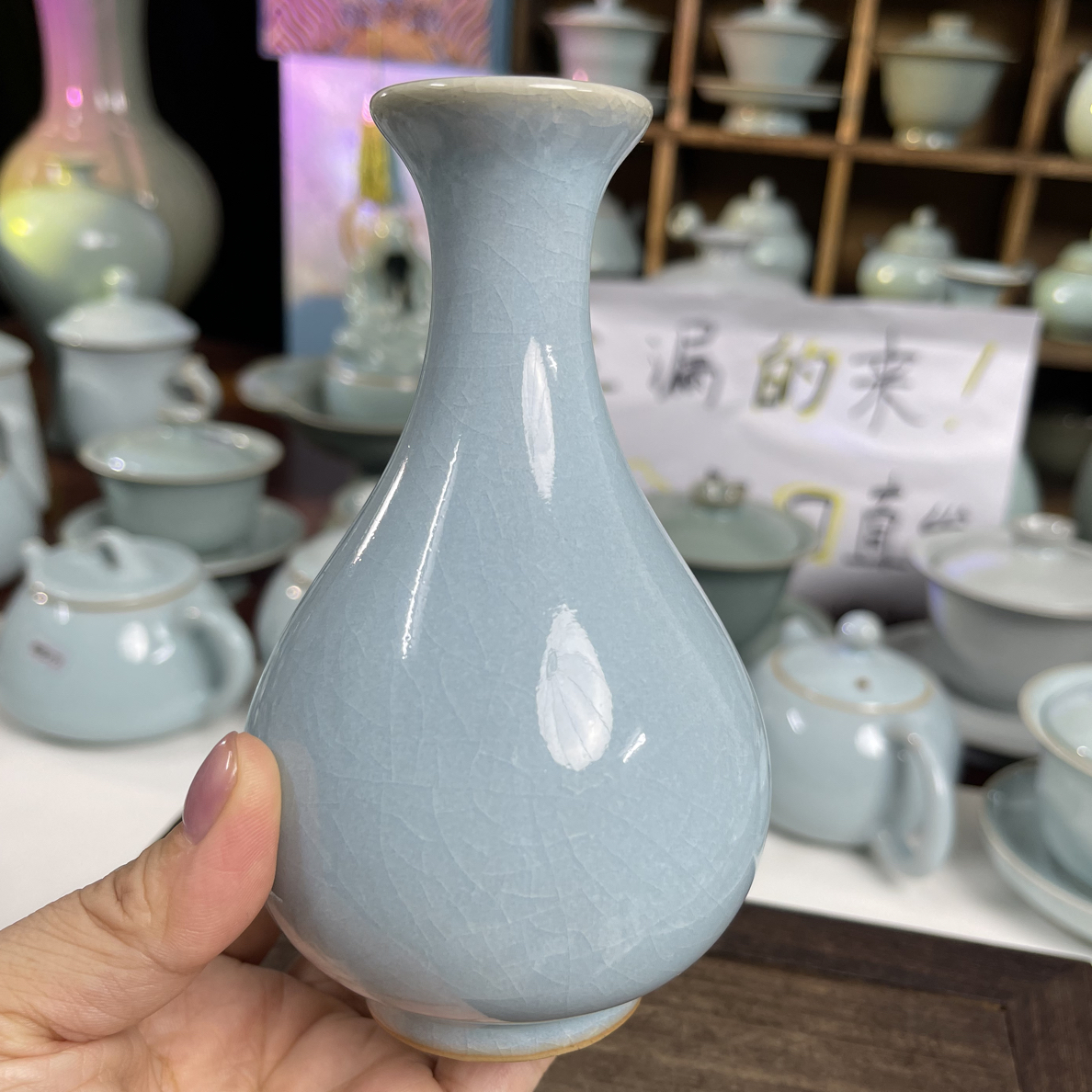 汝瓷原矿原釉玉壶春瓶高度13.5厘米摆件