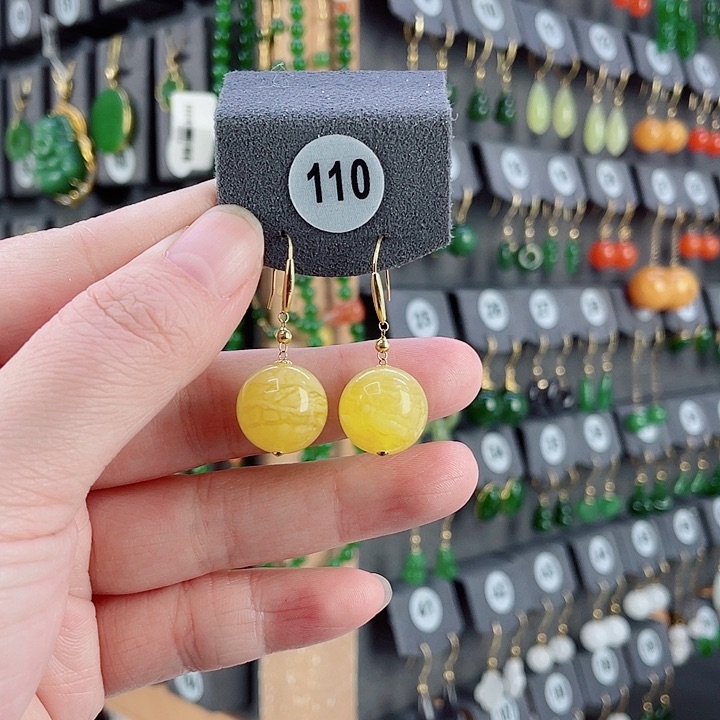 蜜蜡18K金镶嵌耳饰