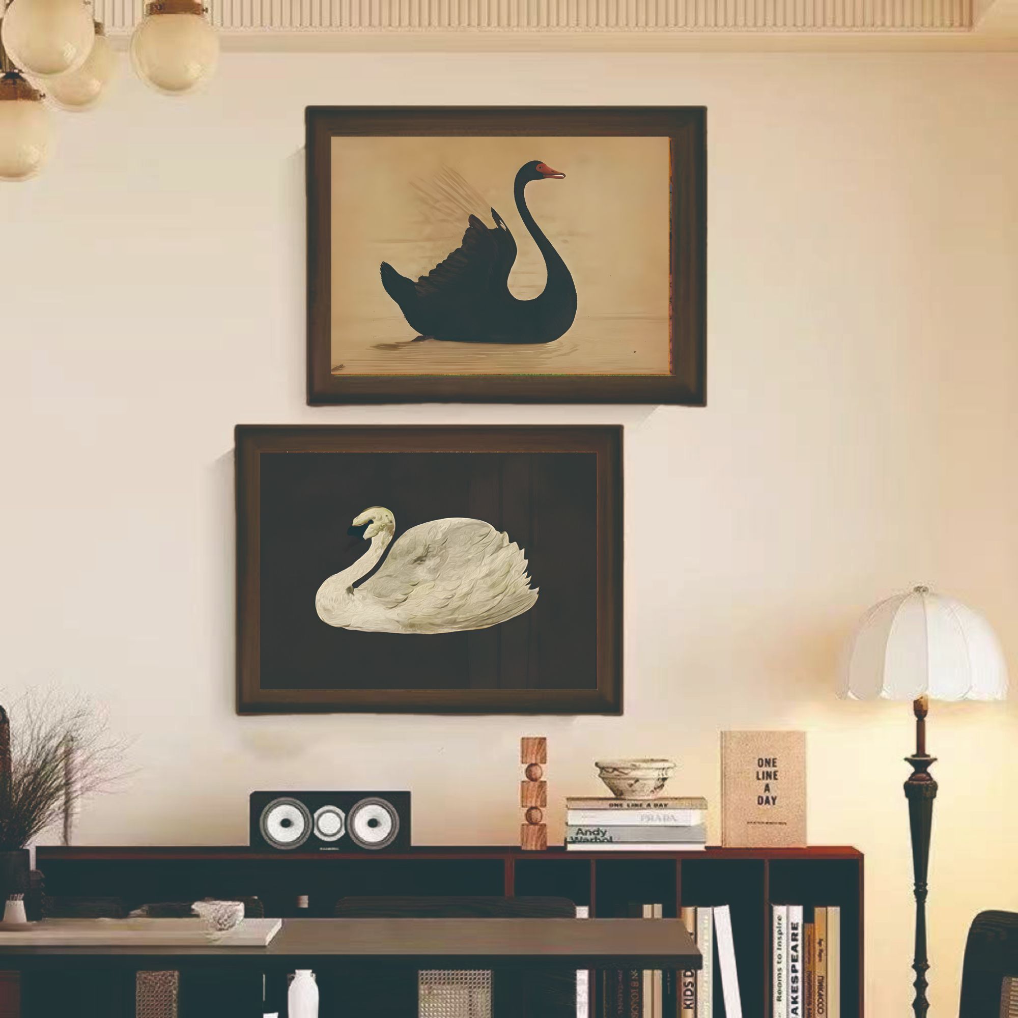 风天鹅装饰画适用于卧室床头玄关斗柜等空间高级壁画EC-06-30-40