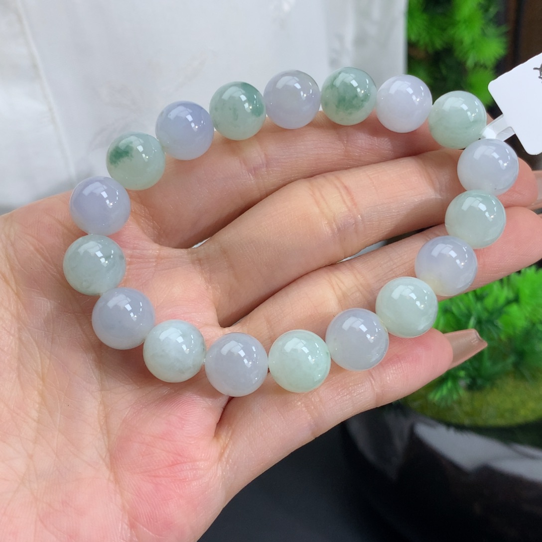 翡翠手链未镶嵌卡10胶润双彩手串