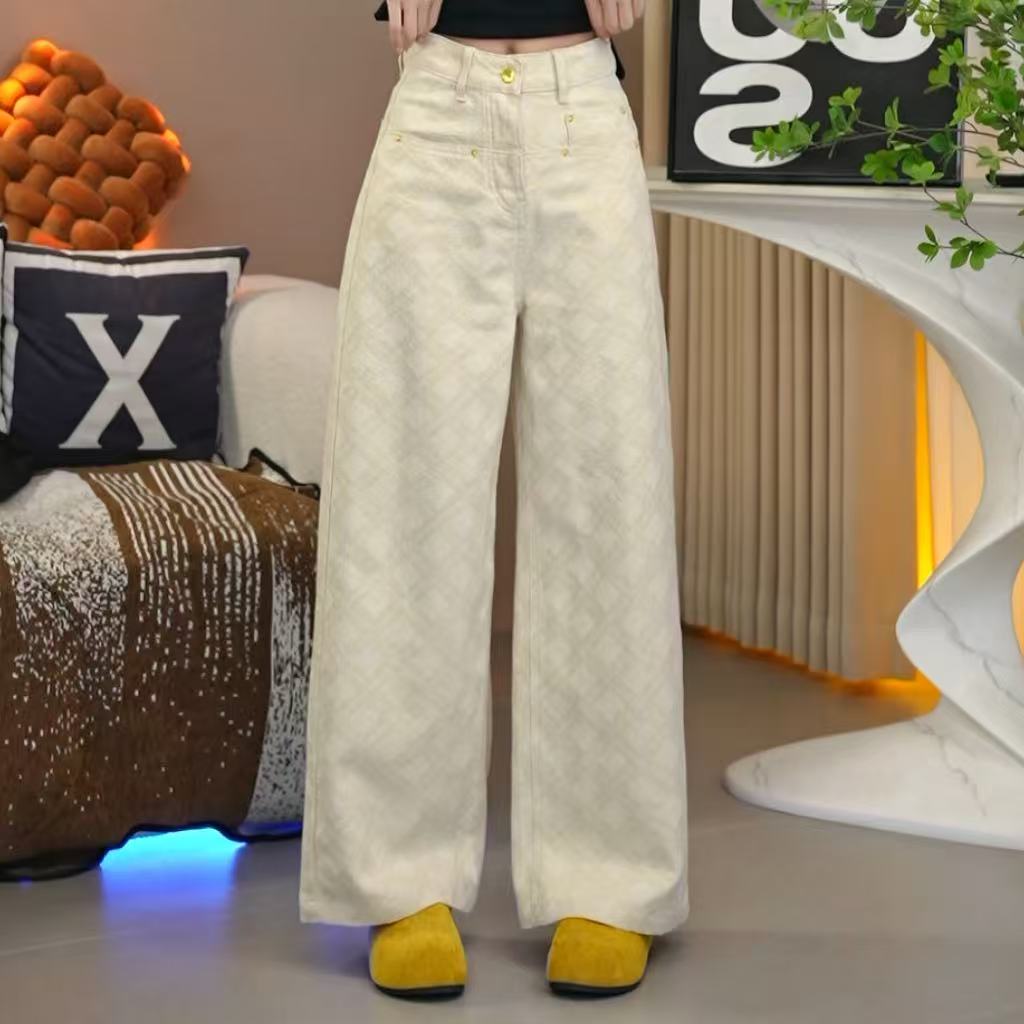 笑歌-新款金丝提花设计宽松阔腿牛仔裤-时尚设计