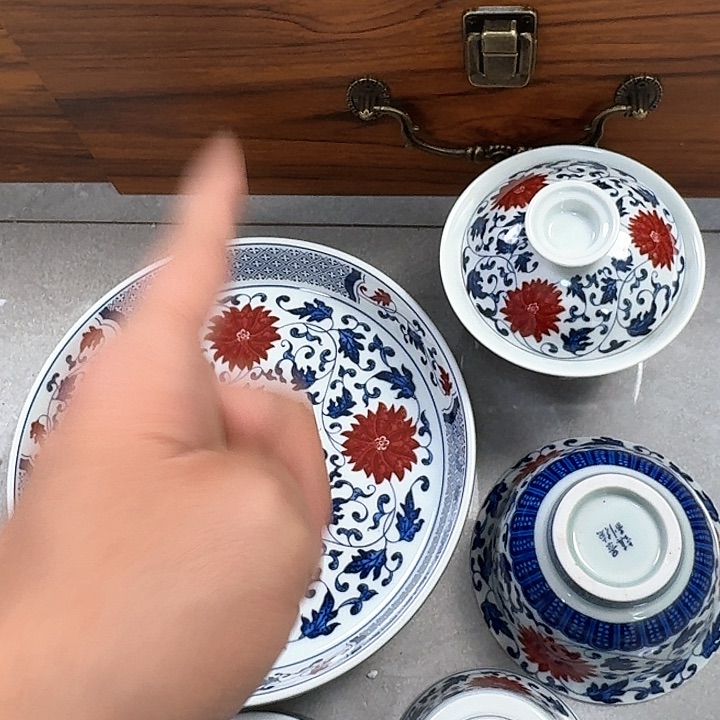 杯釉里红缠枝莲5件套景德镇