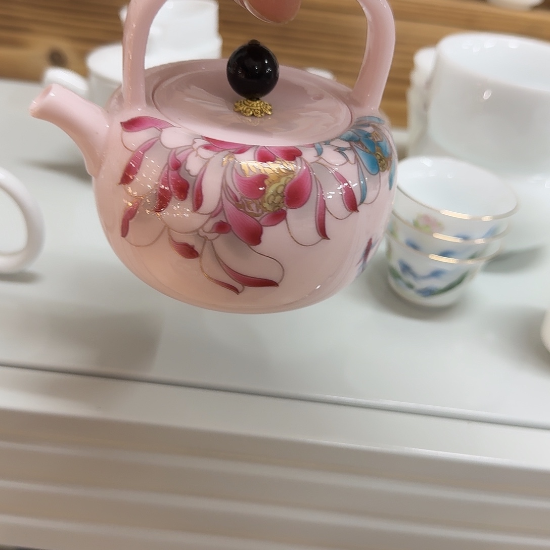 杯子陶粉泥小壶一个提梁