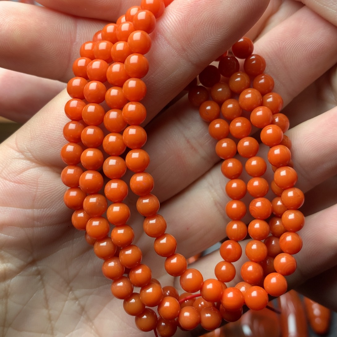 南红玛瑙未镶嵌1柿子红小米珠多圈
