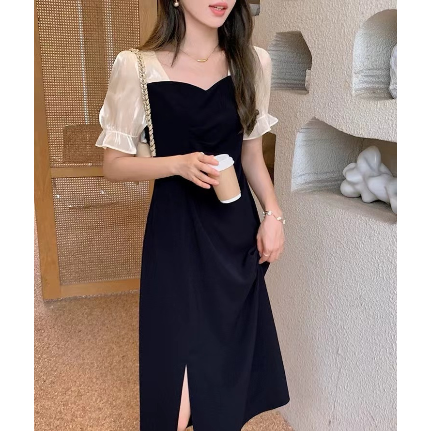 0990 S93 M8赫本风泡泡袖连衣裙（袖子染色，不影响穿着，介意勿拍）