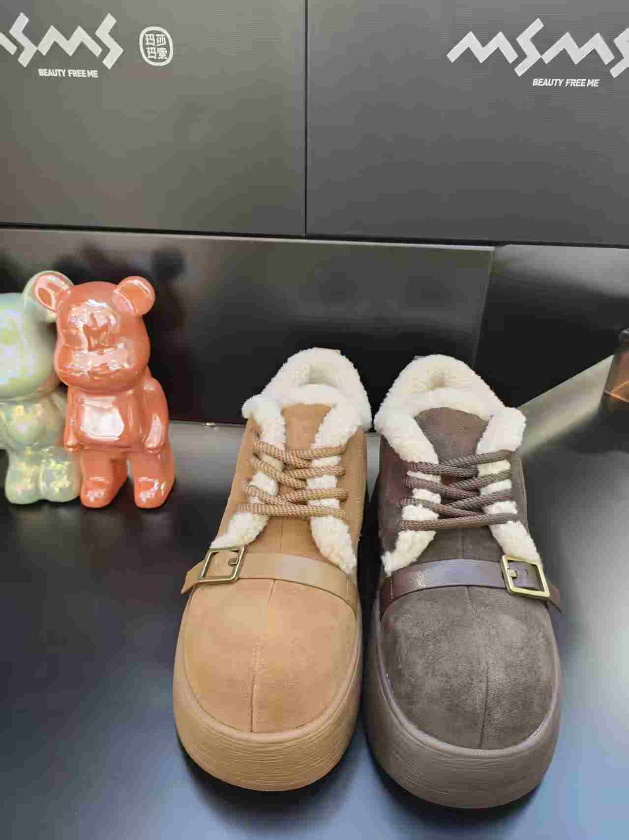 【玛莎玛索】200-300dm冬季新款系带圆头反毛时尚百搭大头勃肯女鞋