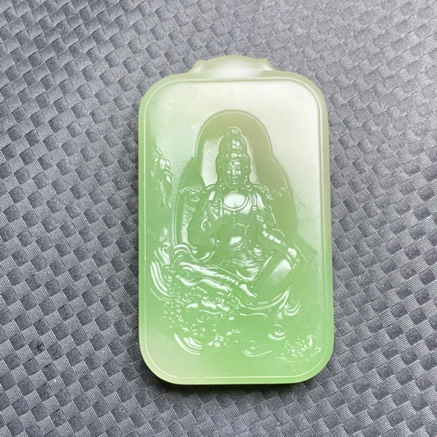 和田玉翠青文殊菩萨牌吊坠