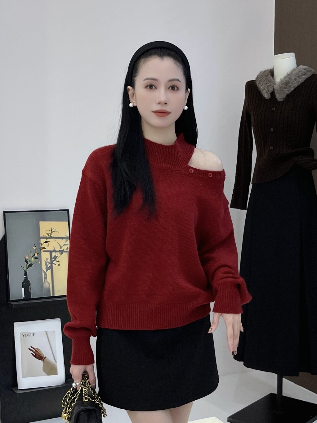 【Si&华严选】小高领露肩圣诞款毛衣宽松慵懒内搭针织长袖上衣96088