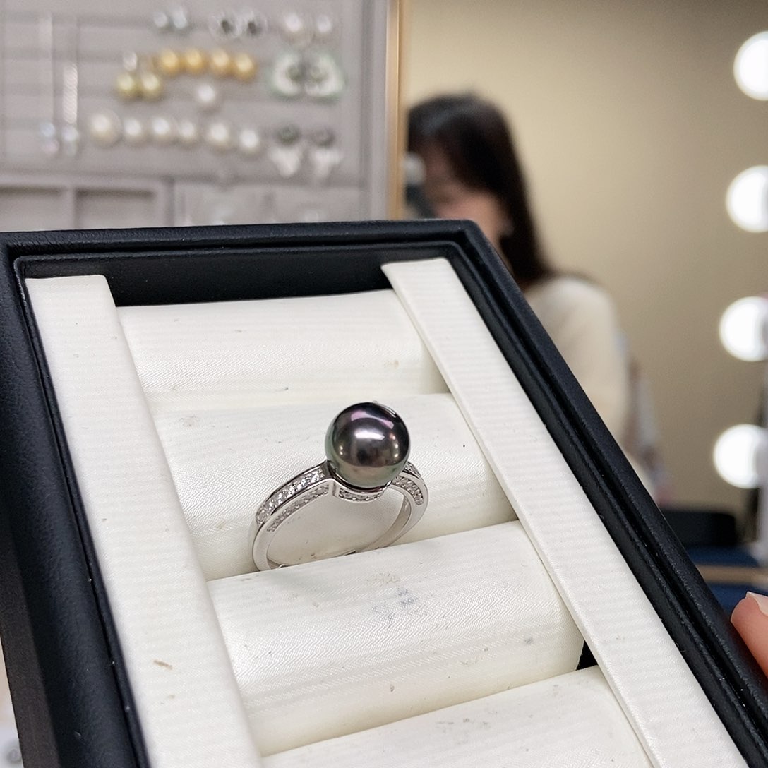 海水珍珠戒指银S925镶嵌大溪地黑珍珠