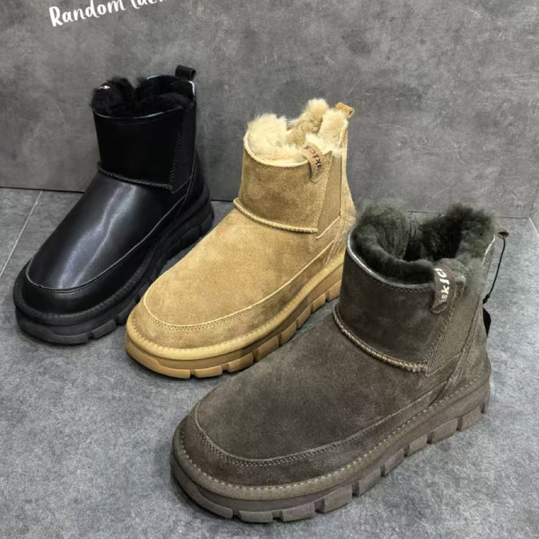 8864靴 男士时尚真皮羊毛雪地靴加厚保暖防滑