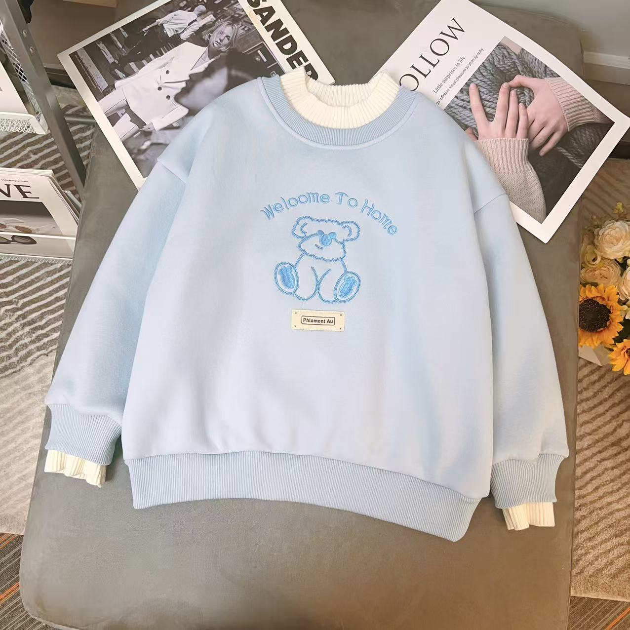 女童2025新款冬装加绒卫衣中大童时尚休闲装百搭上衣