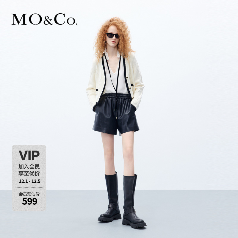 MOCO秋含绵羊毛复古绞花V领短款针织衫开衫MBC3CAR009