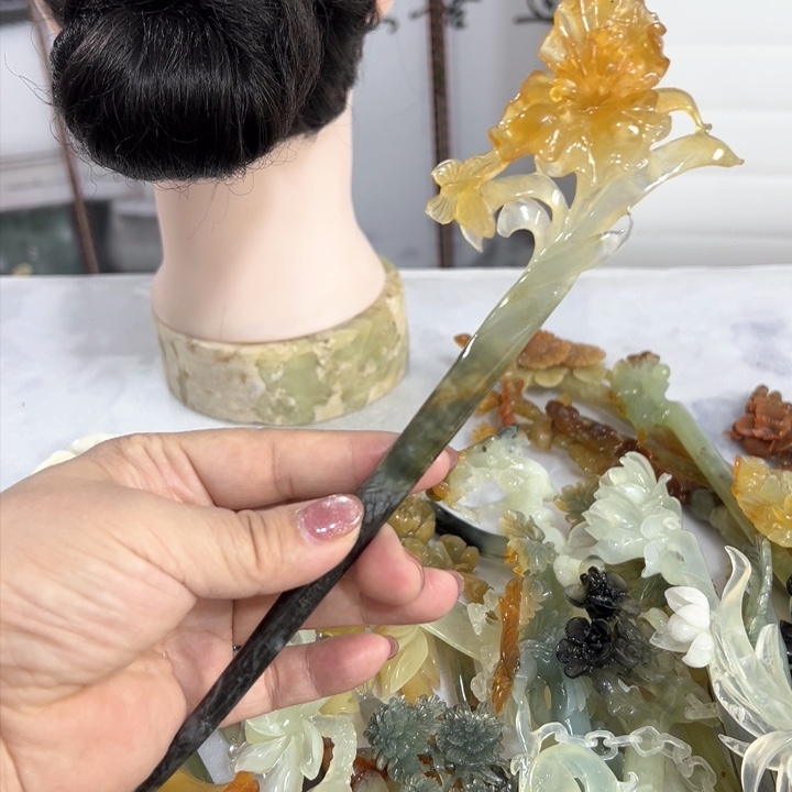 定制蛇纹石玉毛货发饰
