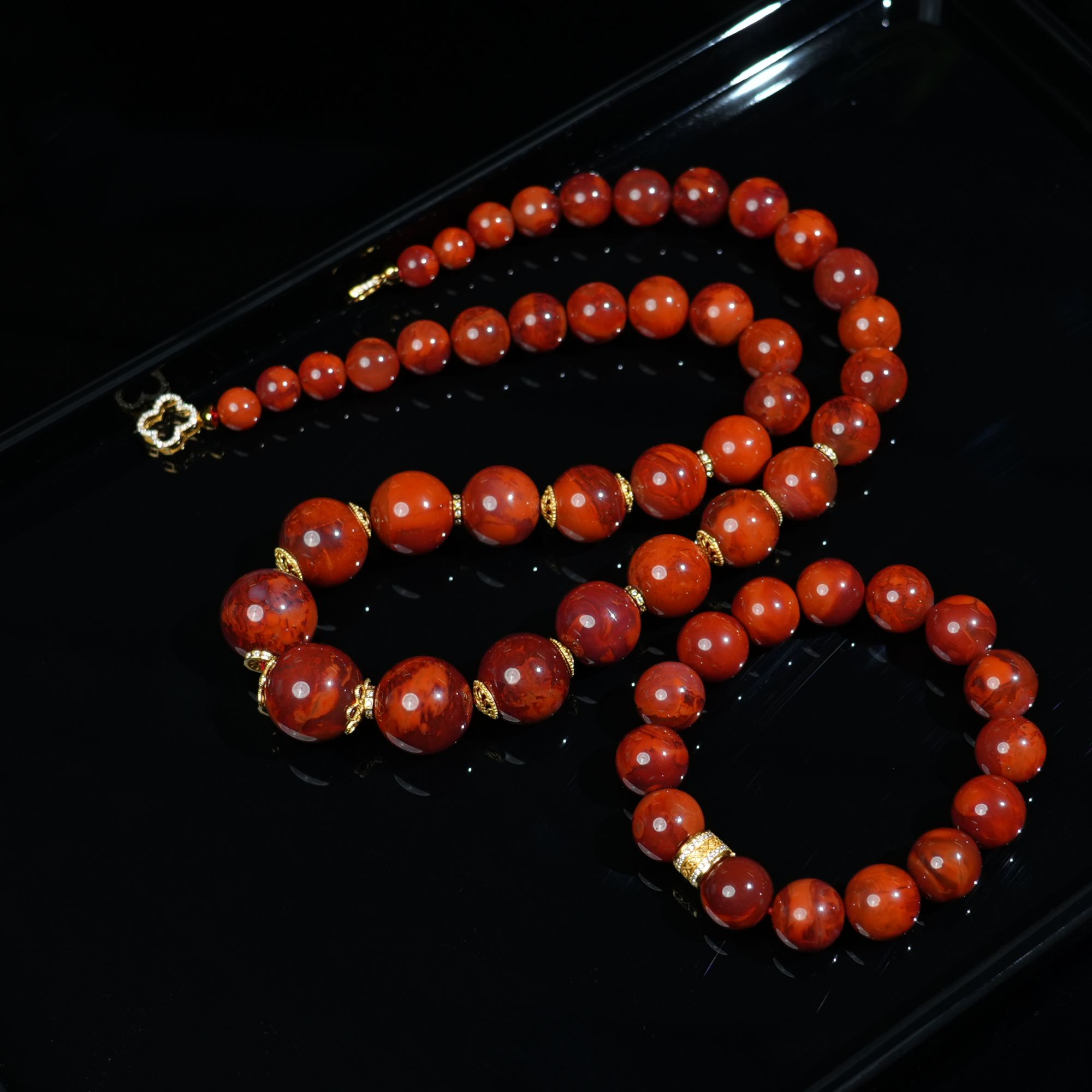 V姐|心选|原矿南红圆珠塔链项链、手串套组 8-18mm/13mm-ZH12165