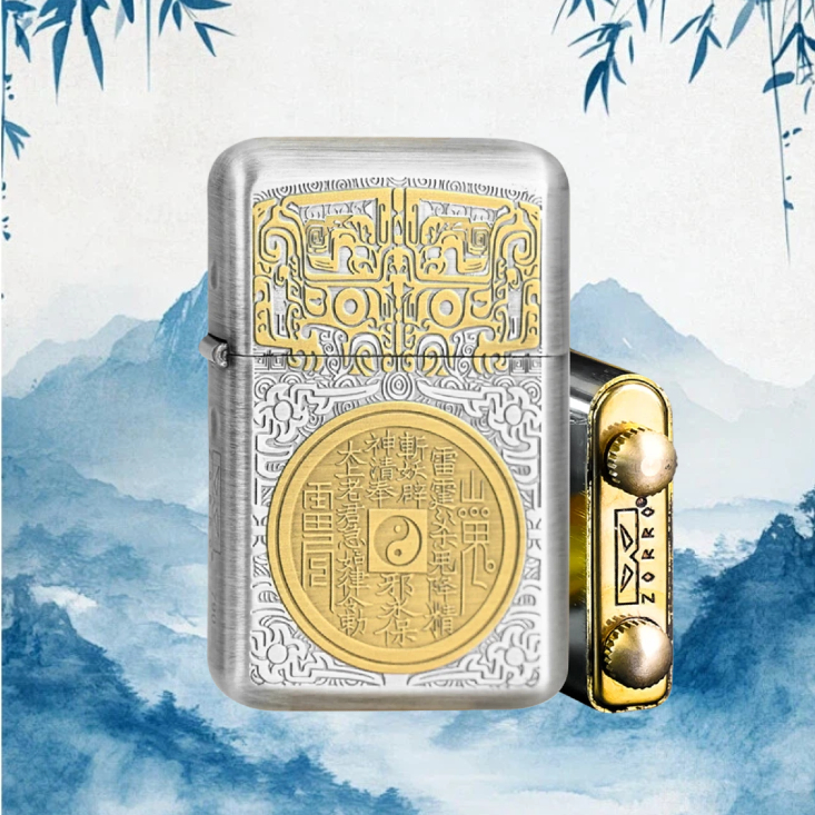 ZORRO佐罗真古银拉丝山鬼花钱 打火机节日礼物送男友 无油