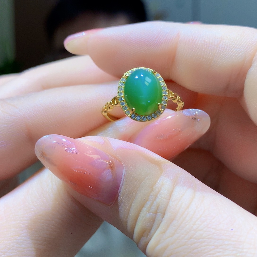 银S925镀金镶嵌戒指和田玉（碧玉）