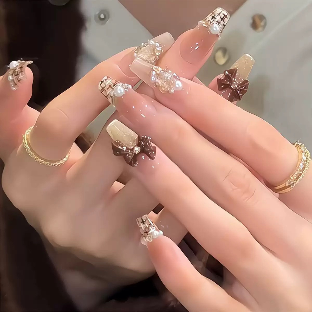 【可可小香】立体蝴蝶结纯手工穿戴甲显白高级感