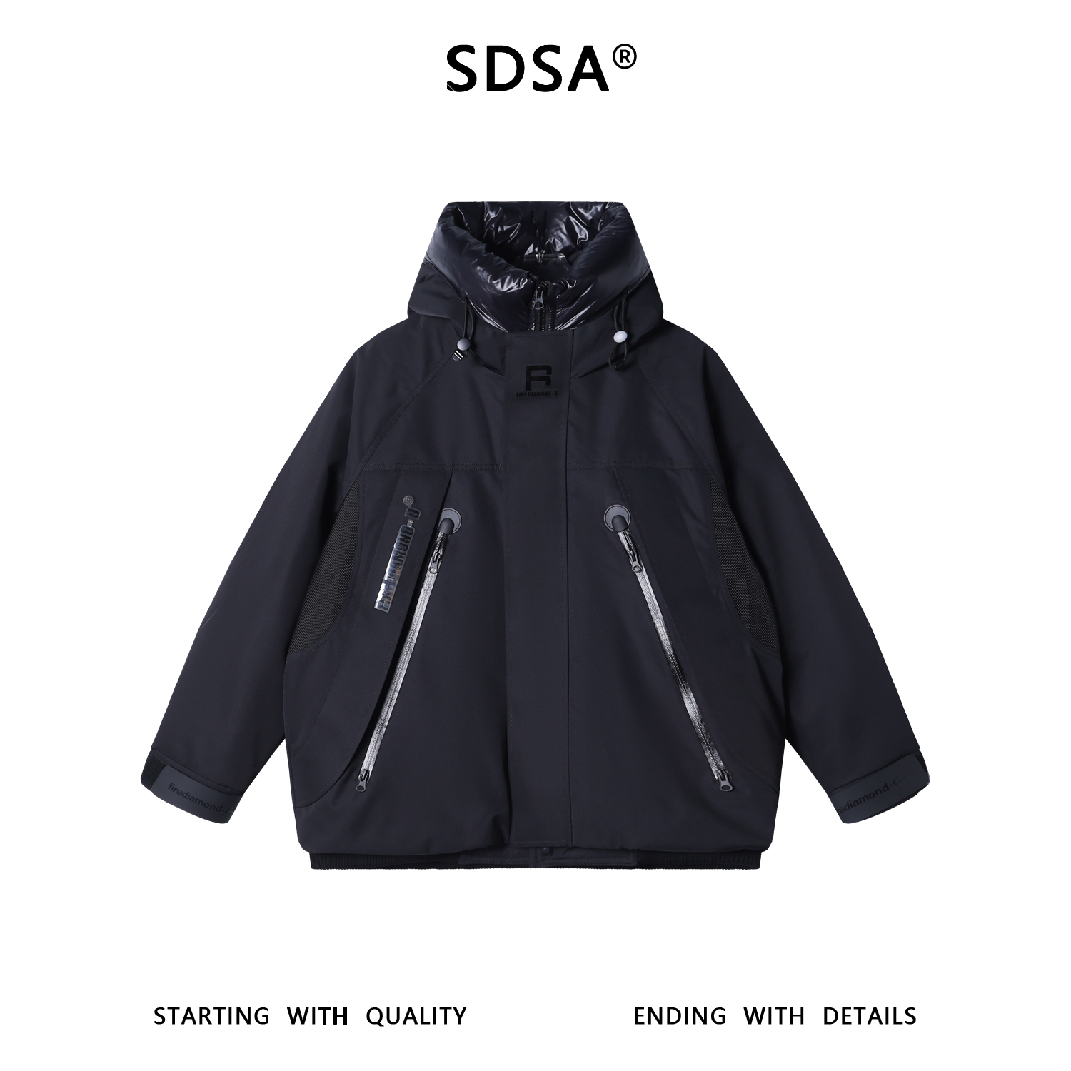 SDSA男士秋冬新款痞帅男装高级感连帽羽绒服拼接户外宽松百搭外套