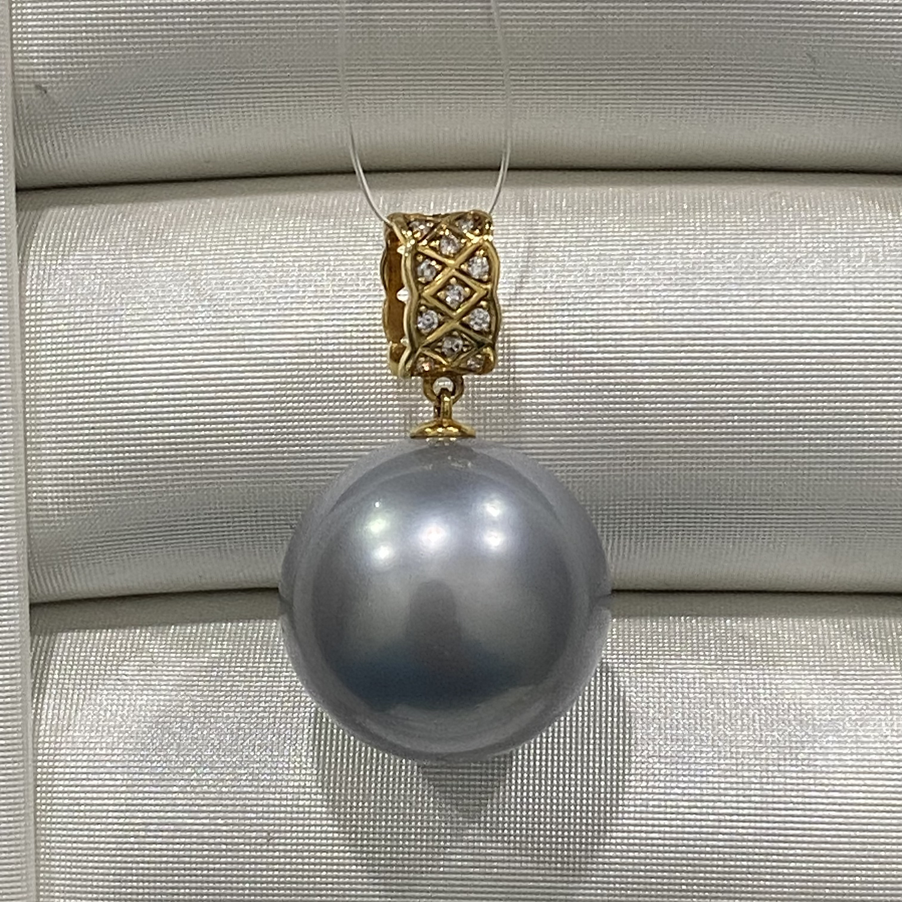 海水大溪地黑珍珠吊坠铂金灰15-16mm18K金气质款