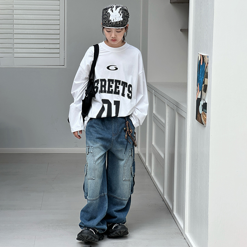 MXT.男童工装牛仔裤秋款宽松水洗百搭休闲时尚街舞服装潮牌儿童