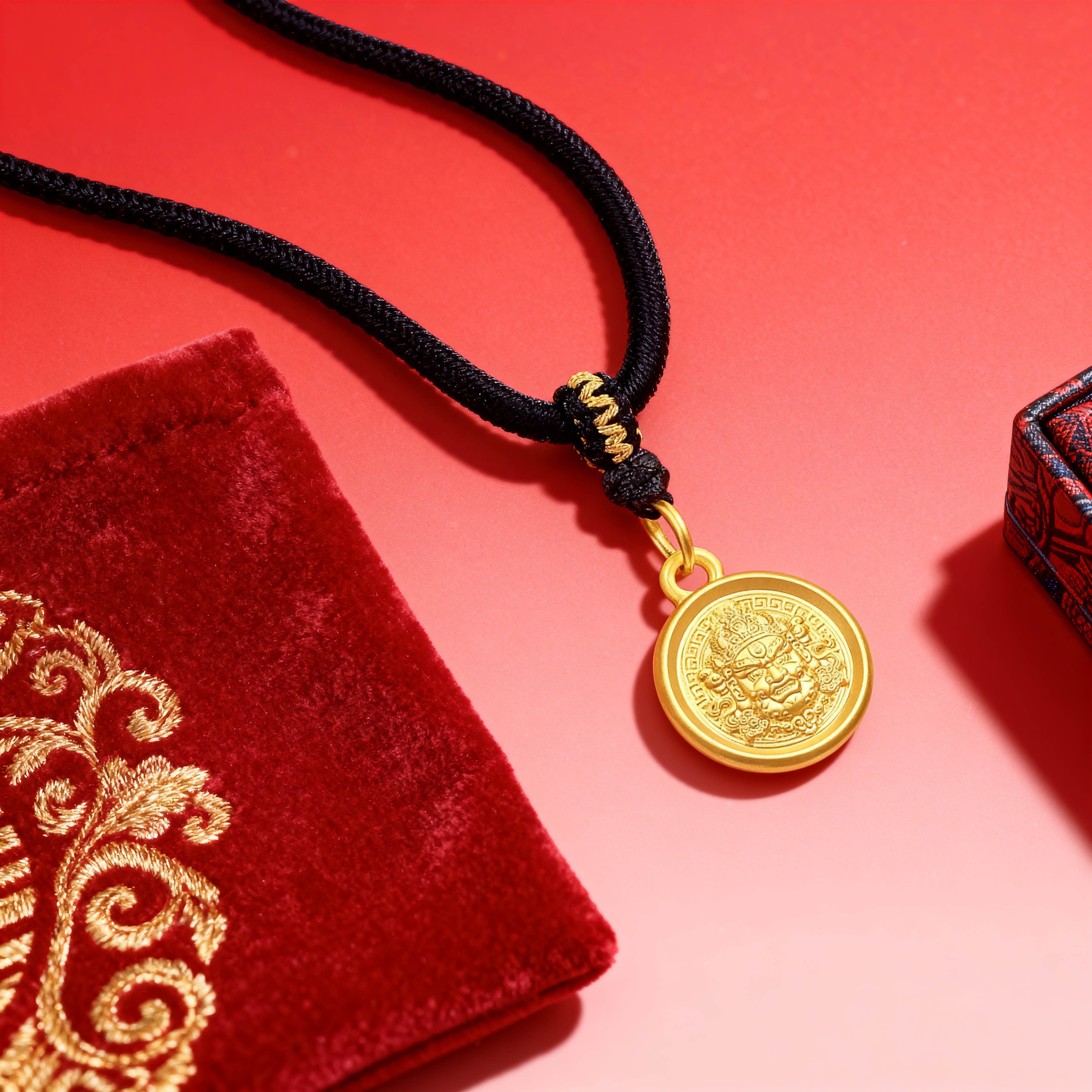 2025款新款足金999黄财神黄金吊坠招财