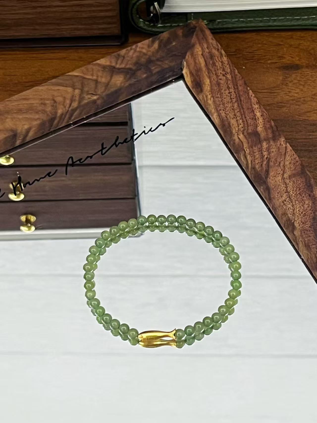 天然和田玉小金鱼4mm碧玉手串百搭叠戴手工