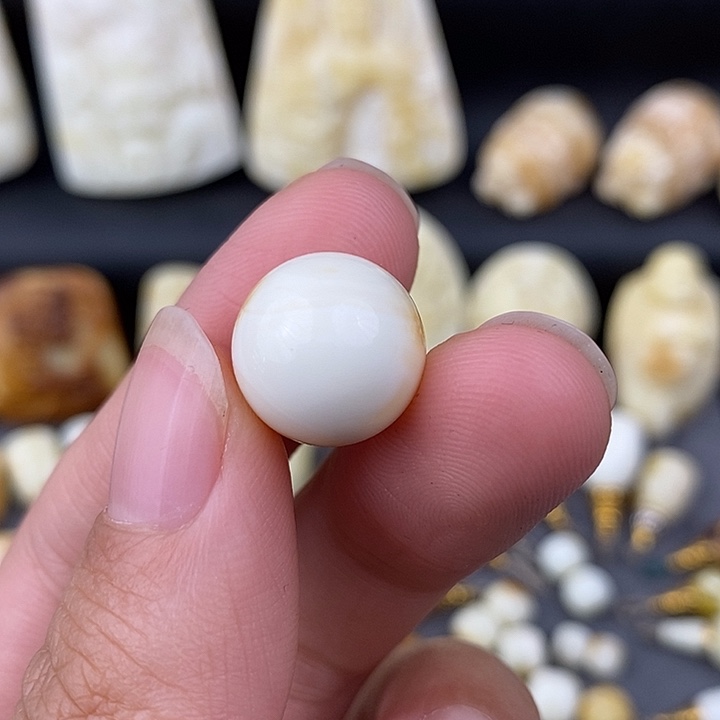 琥珀未镶嵌裸石14瓷白圆珠c304