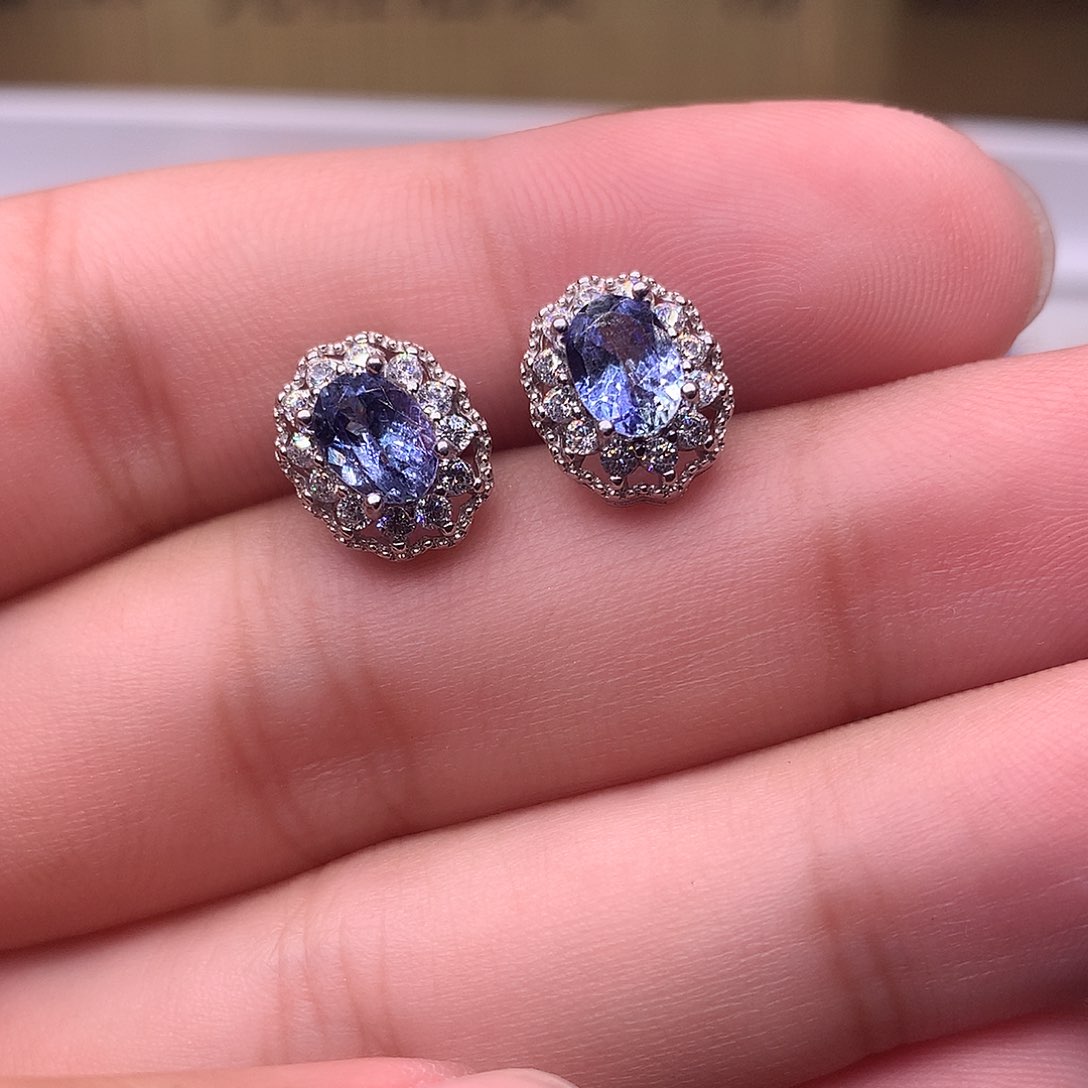 坦桑石耳饰银S925镶嵌