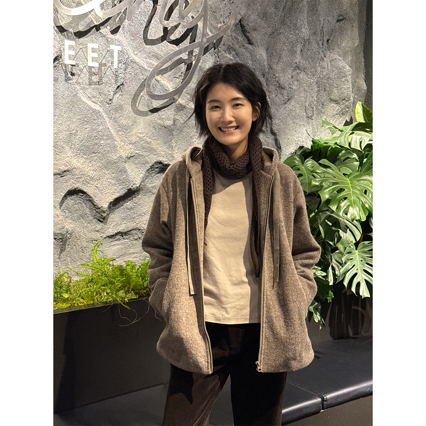 LANGQING 休闲通勤连帽拉链100%羊毛外套46993#