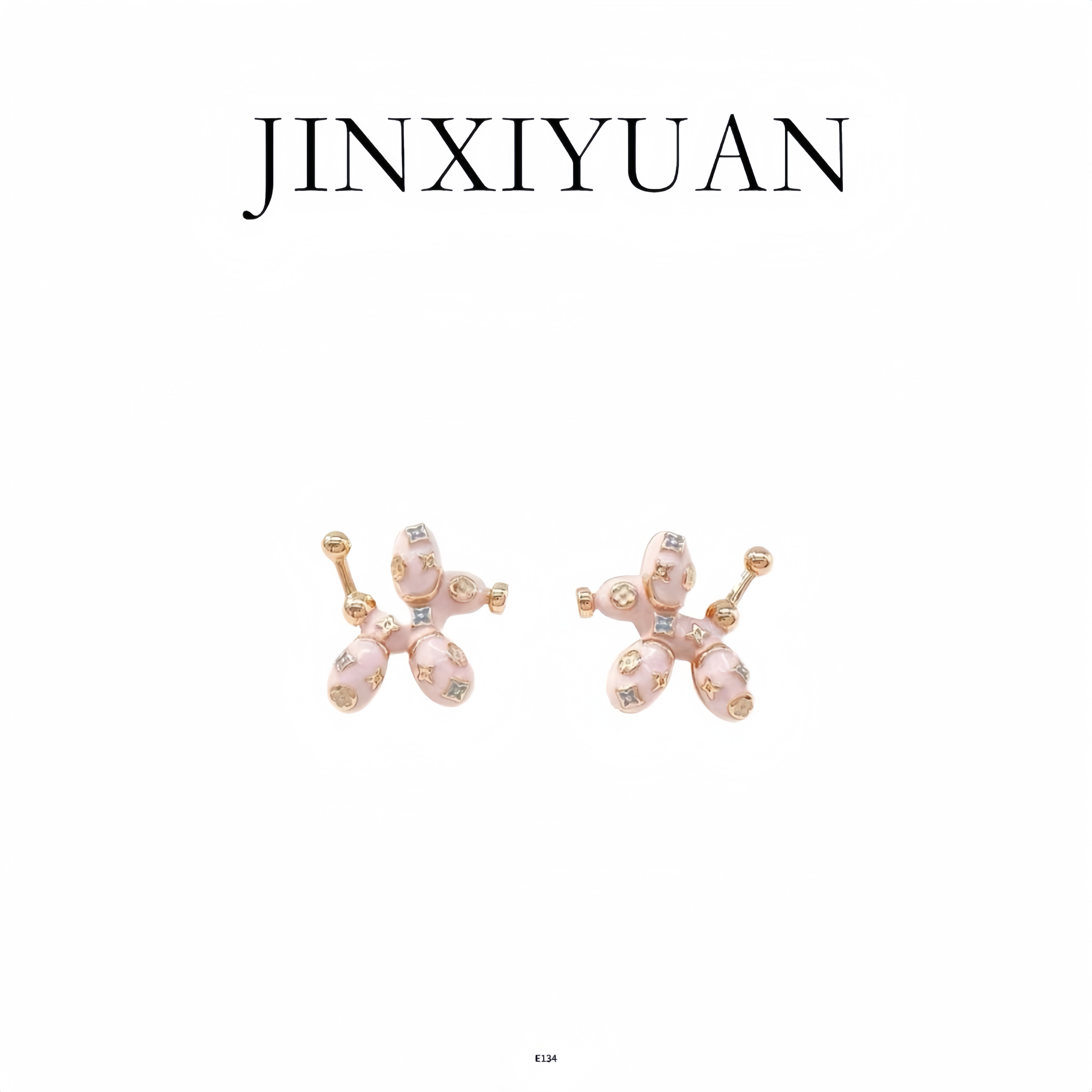925银耳饰 JINXIYUAN/瑾熙媛【小狗】风粉色小狗气质精致耳钉E134