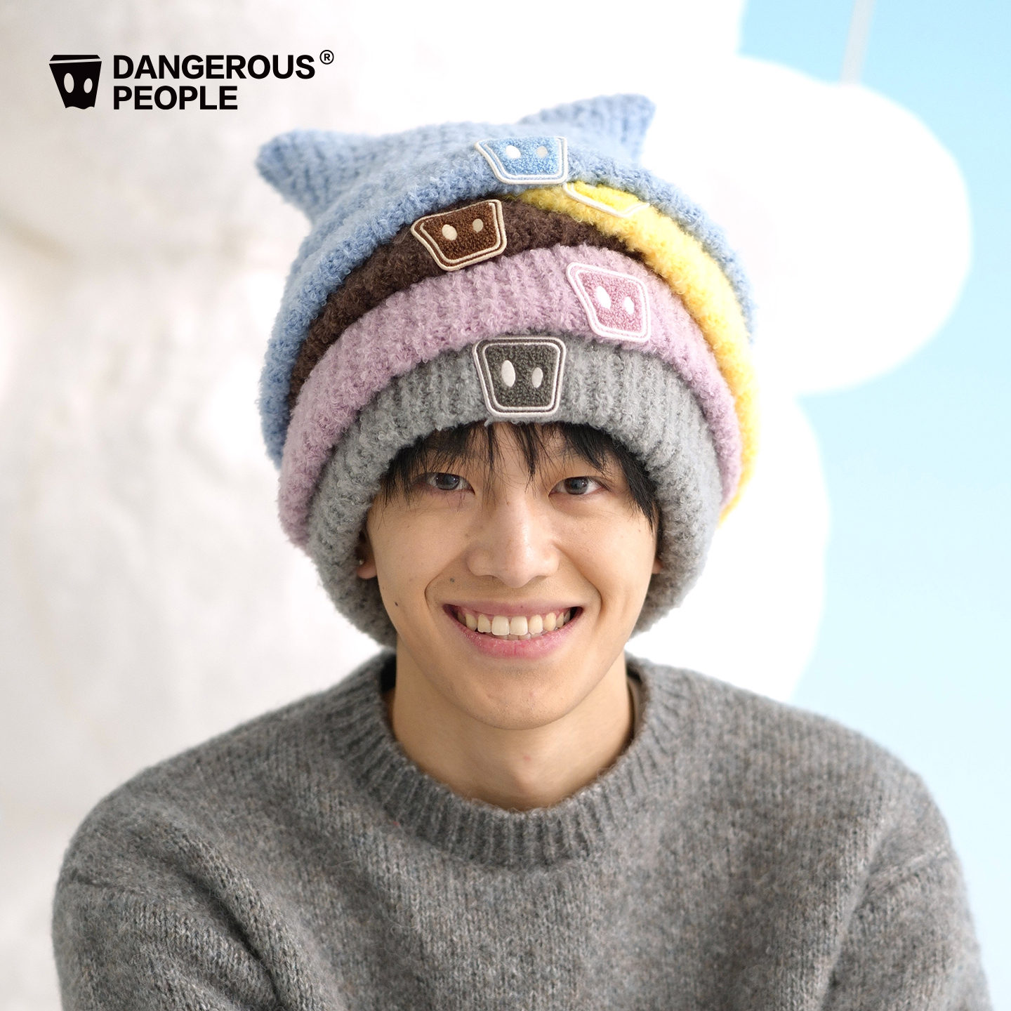 Dangerouspeople薛之谦dsp圈圈纱针织立体猫耳帽潮牌百搭保暖帽子