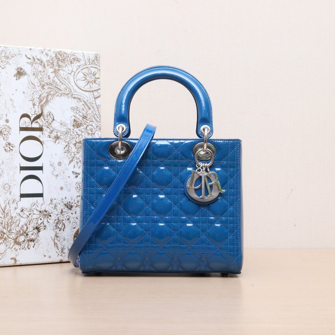 95新 DIOR/迪奥 单肩包 五格 蓝色 漆皮 金扣 P215563491