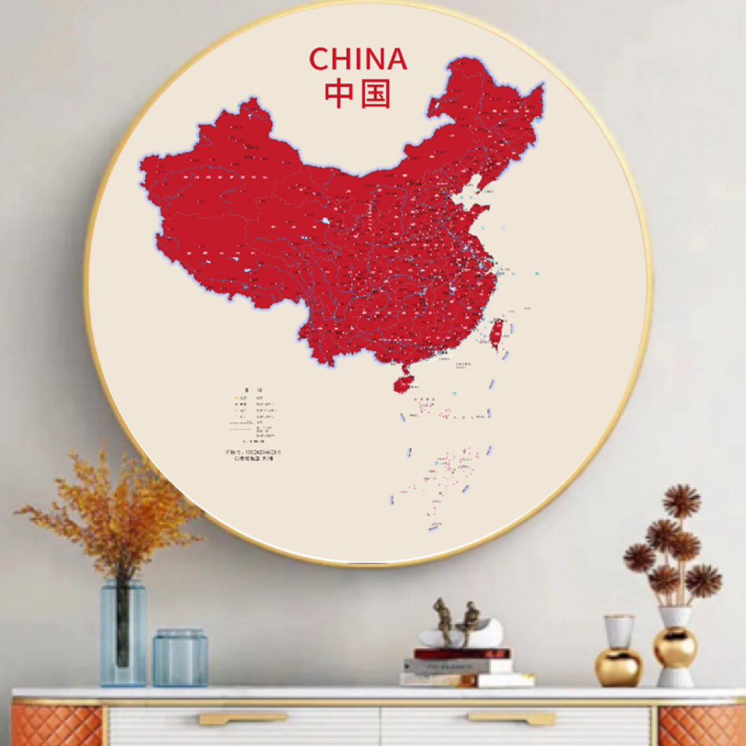 （新疆包邮）Y10中国地图圆形客厅过道挂画装饰画