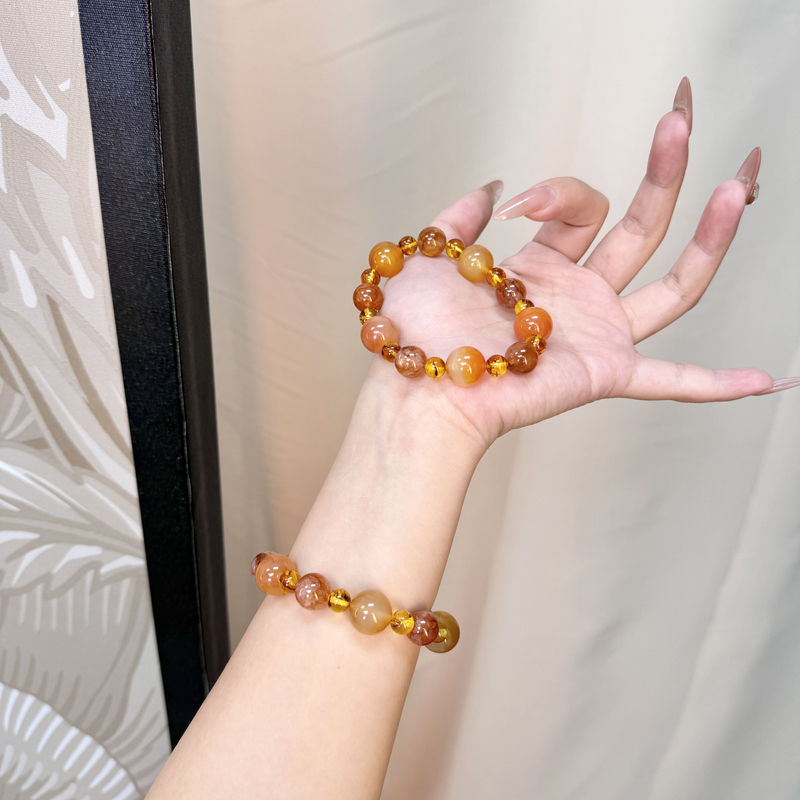 【流光珀】天然琥珀x娇花x玛瑙