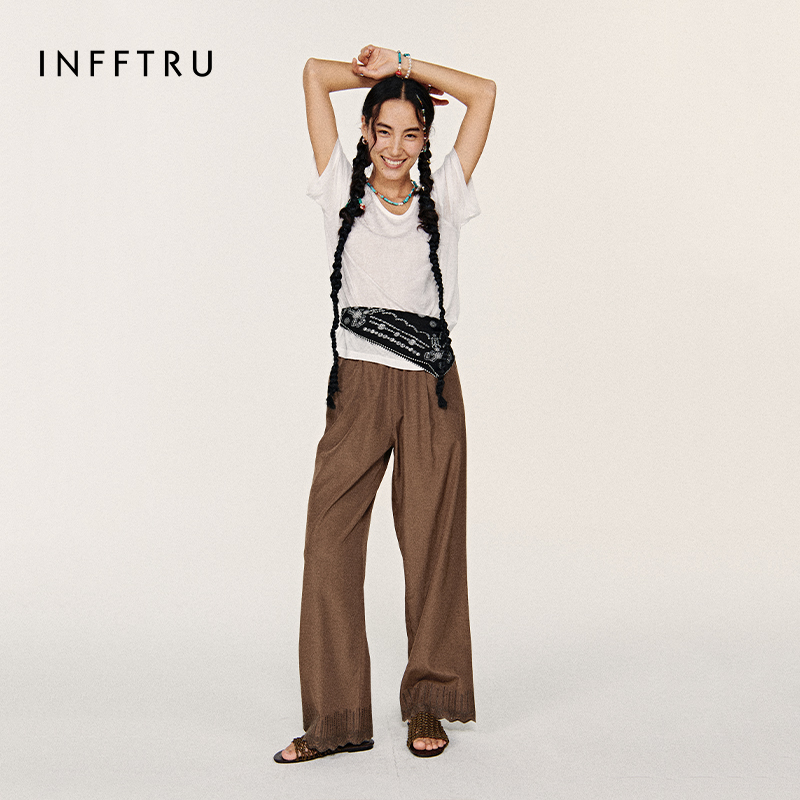 INFFTRU |【绣花长裤】重磅ZS质感宽松显瘦阔腿休闲裤女
