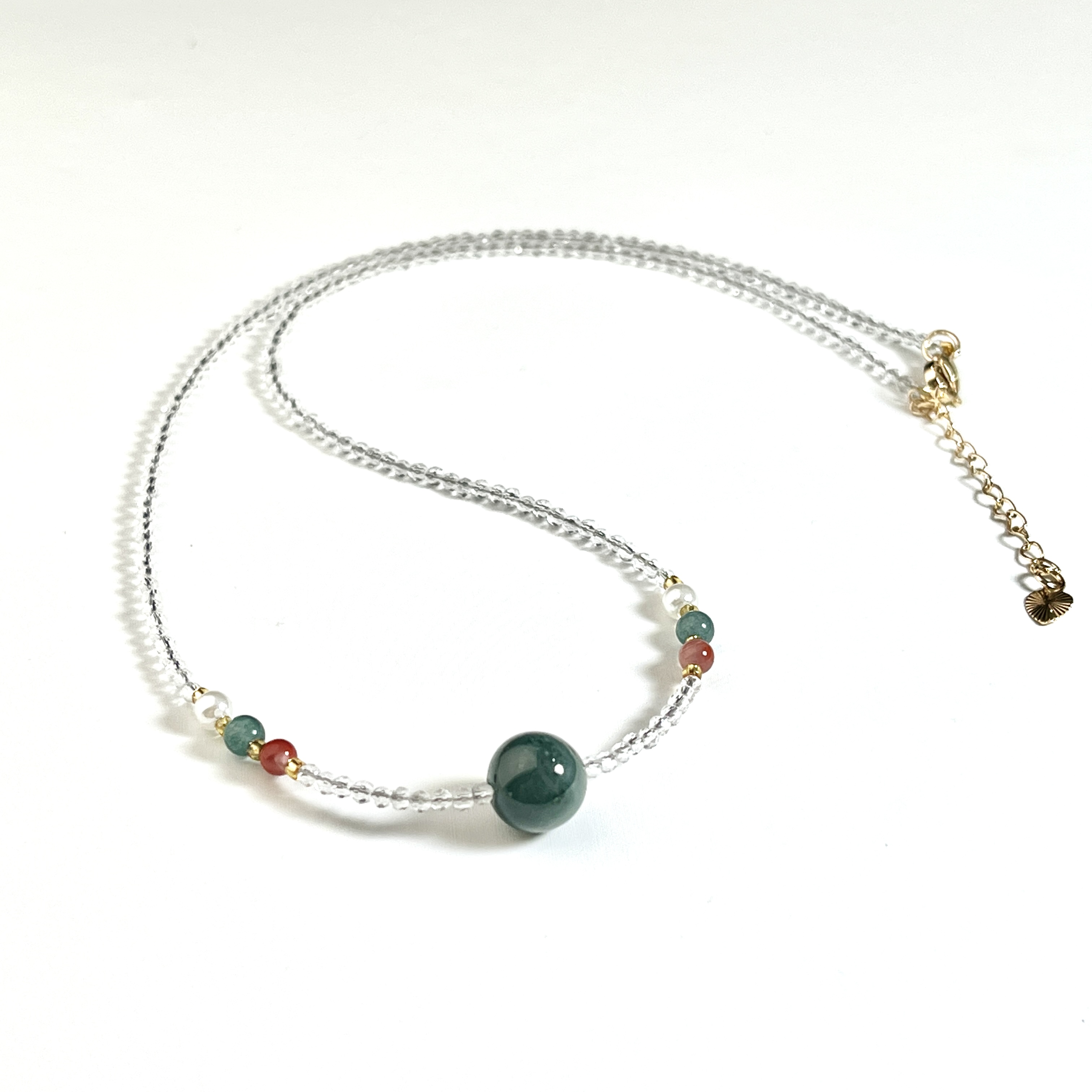 【新月珠宝】天然A货翡翠路路通转运珠锁骨链-多样性发一