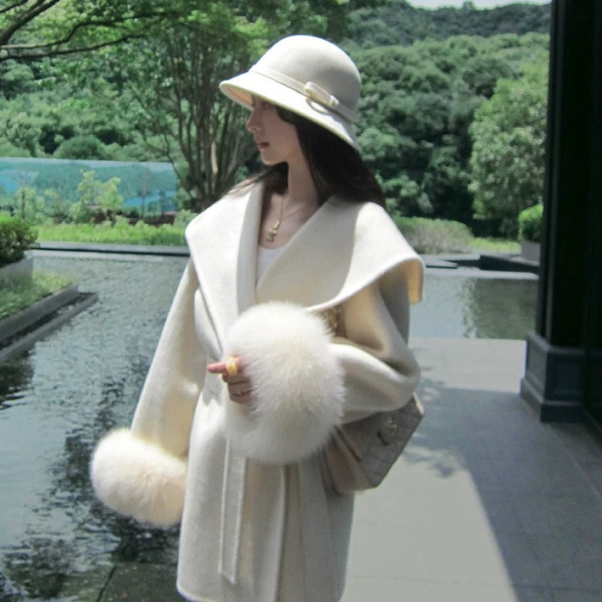 双面大衣秋冬新款大翻领中长款狐狸毛高级感气质女