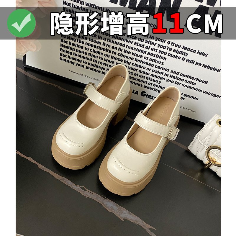 白色圆头可爱玛丽珍小皮鞋2025夏季新款复古内增高厚底配裙子单鞋
