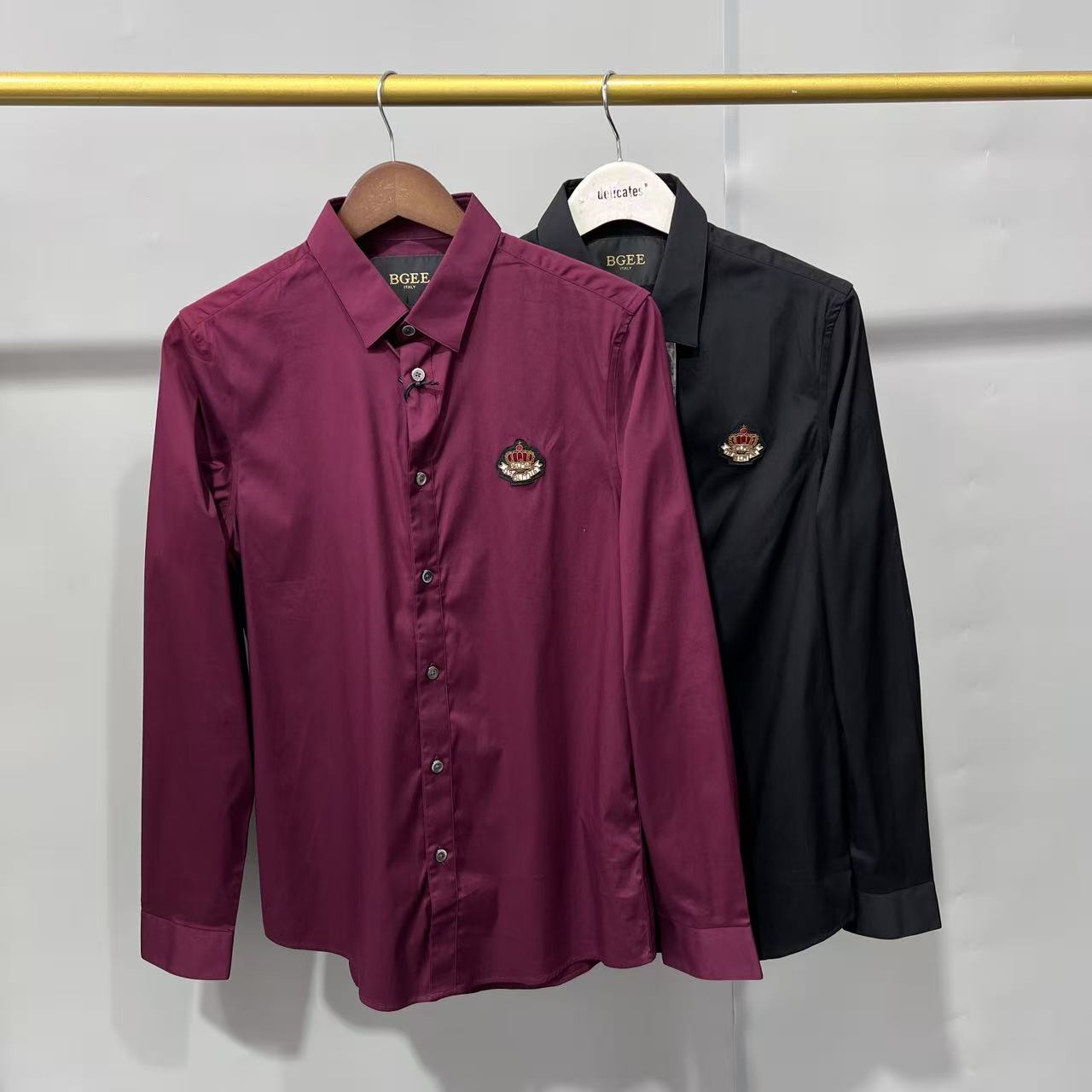 K-20 秋季男款两色皇冠刺绣纯色休闲翻领长袖衬衫 B1146 A1 D5