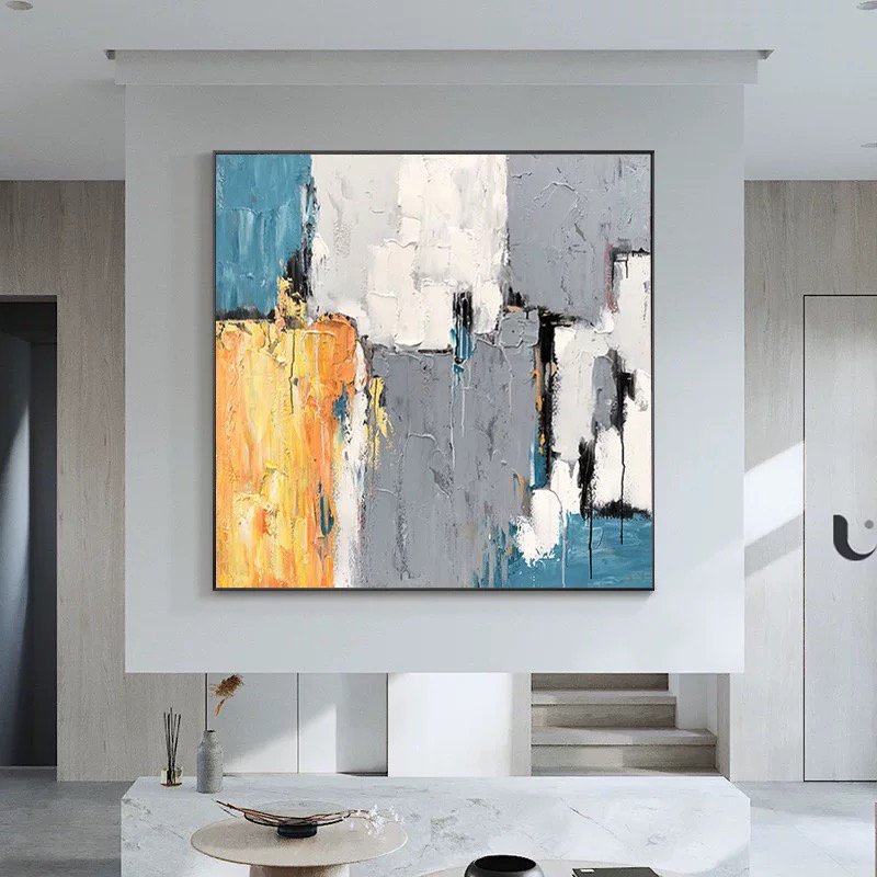 抽象艺术纯手绘立体肌理油画现代简约客厅方形装饰画卧室餐厅挂画