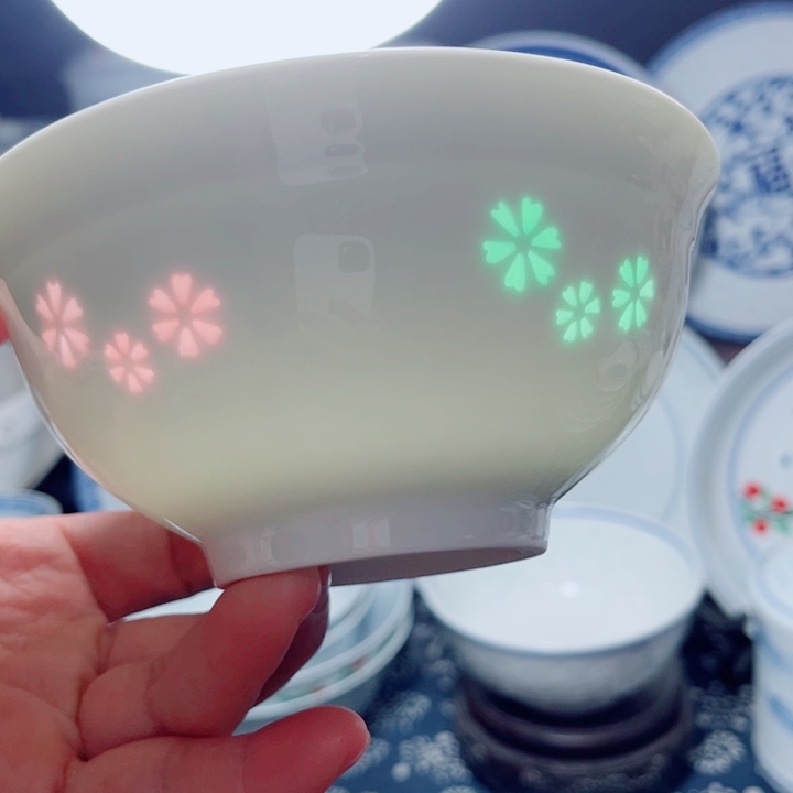 青花玲珑5寸饭碗三星花彩玲珑