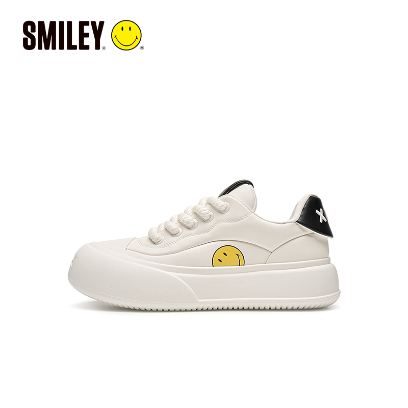 SMILEY运动板鞋二层牛皮低帮生活时尚男女同款情侣秋季休闲板鞋