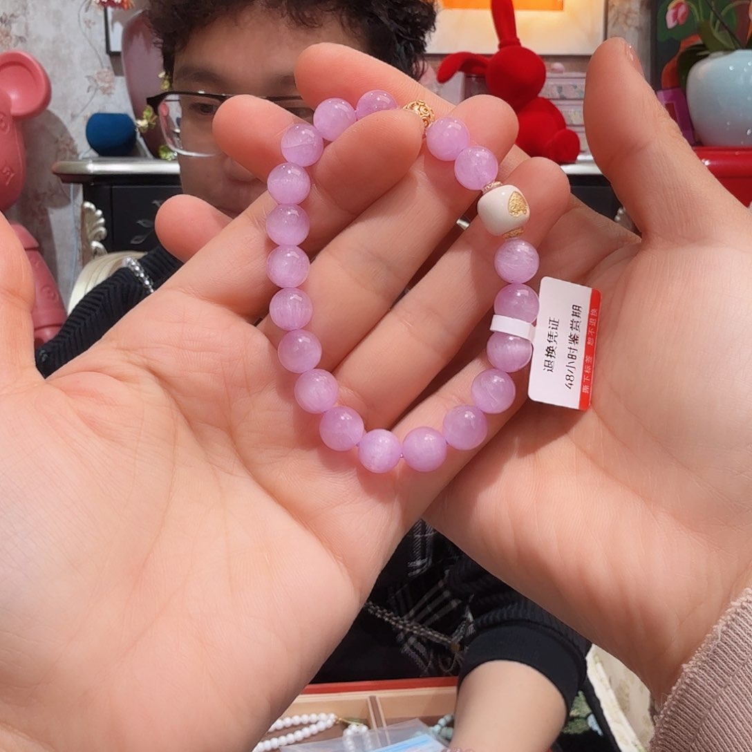 锂辉石手串18K金镶嵌手串