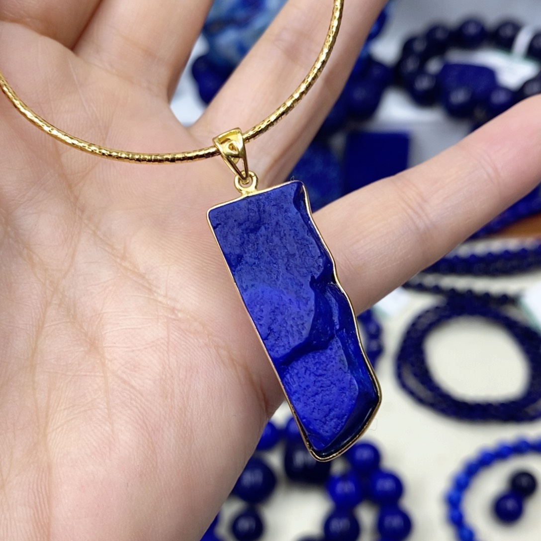 青金石银S925镀金镶嵌颈饰