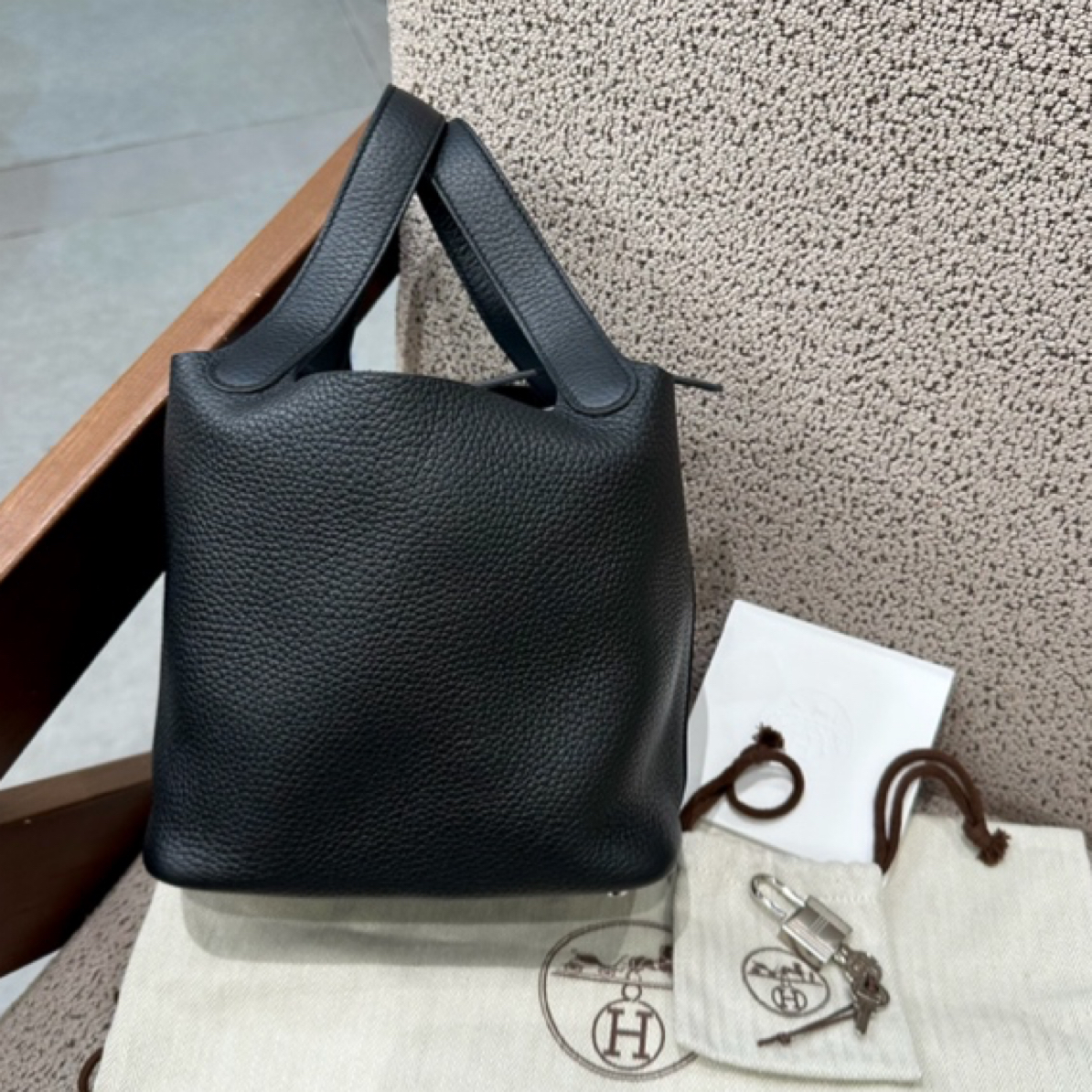 99新 Hermes/爱马仕 菜篮子18黑银B刻 US591917